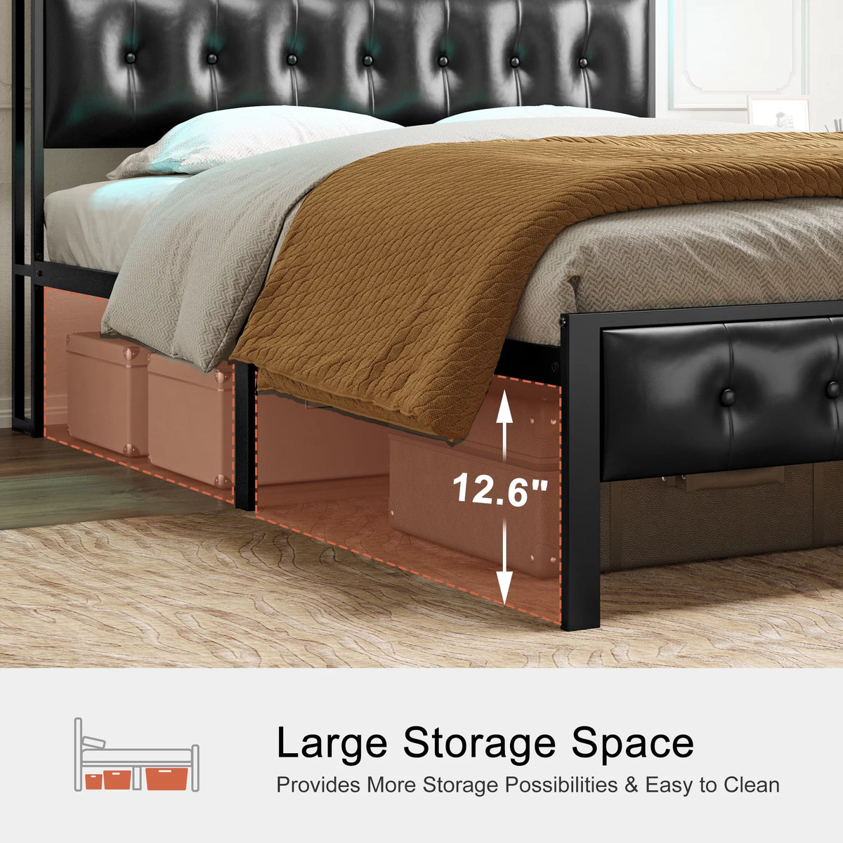 Queen Upholstered Platform Bed Frame with Storage Headboard F761144