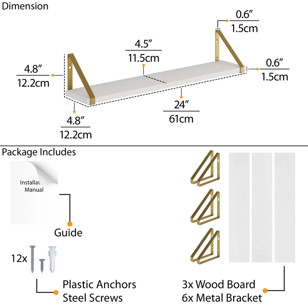 Natural Wood Floating Shelves Set of 3 C9710