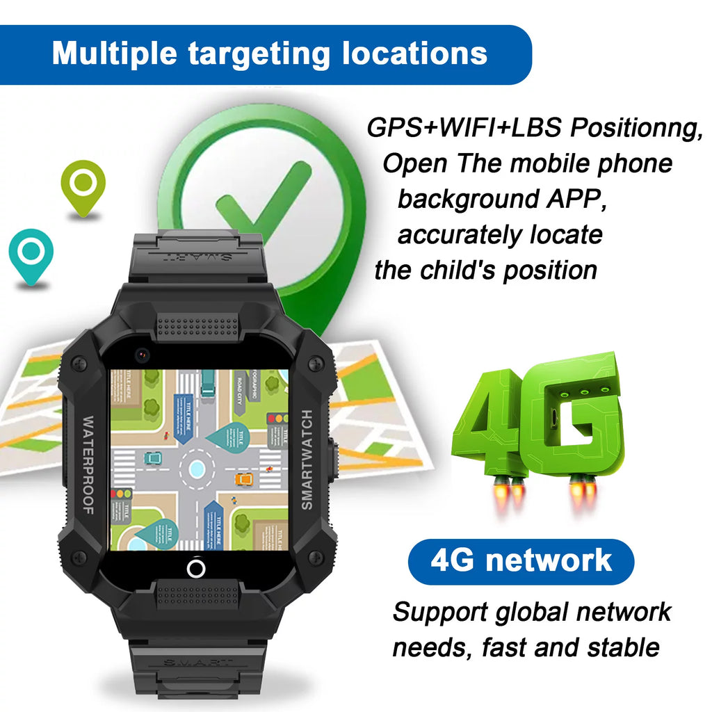 Black Kids Smart Watch with 4G SIM GPS Q56414