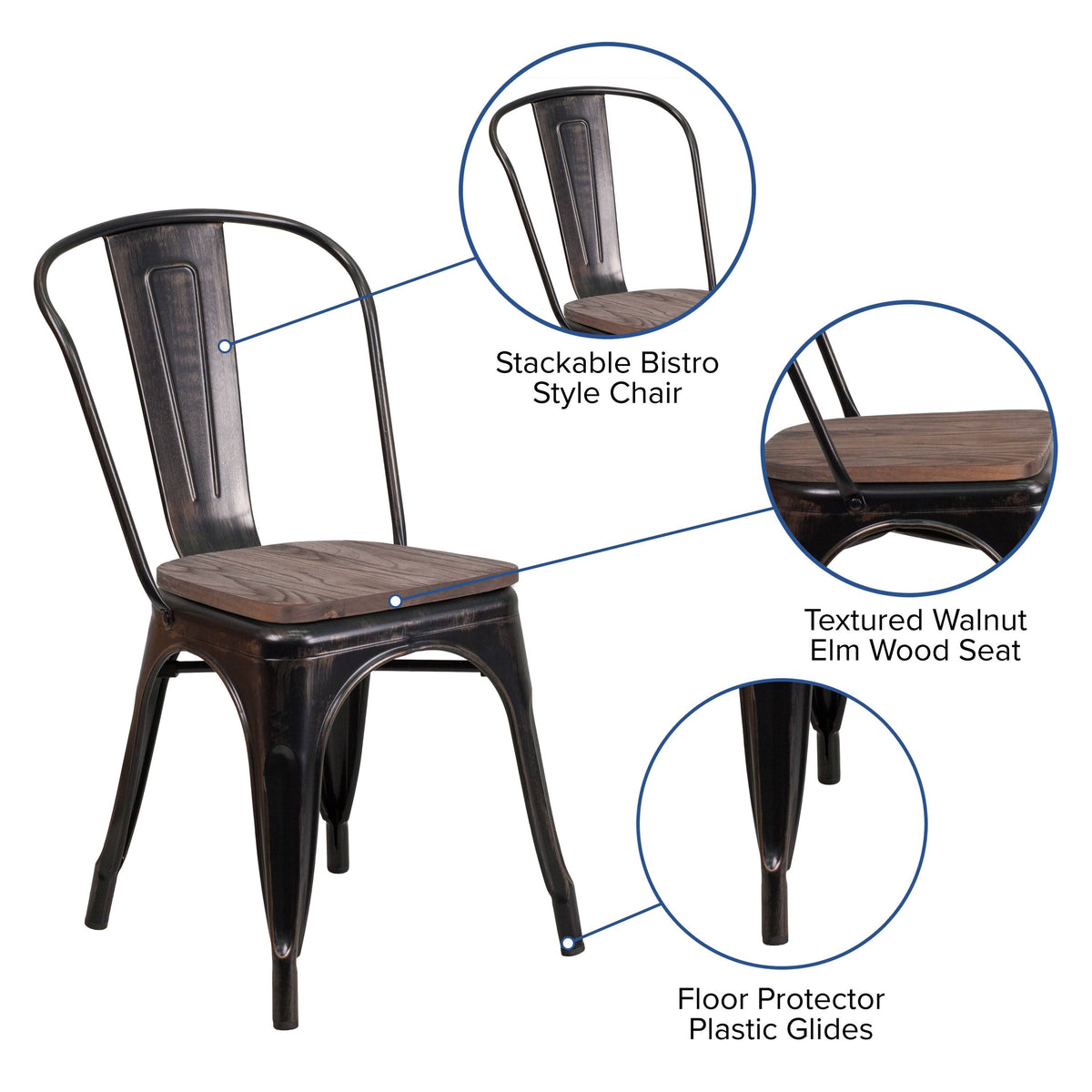 Black Metal Stackable Chair with Wood Seat T69573
