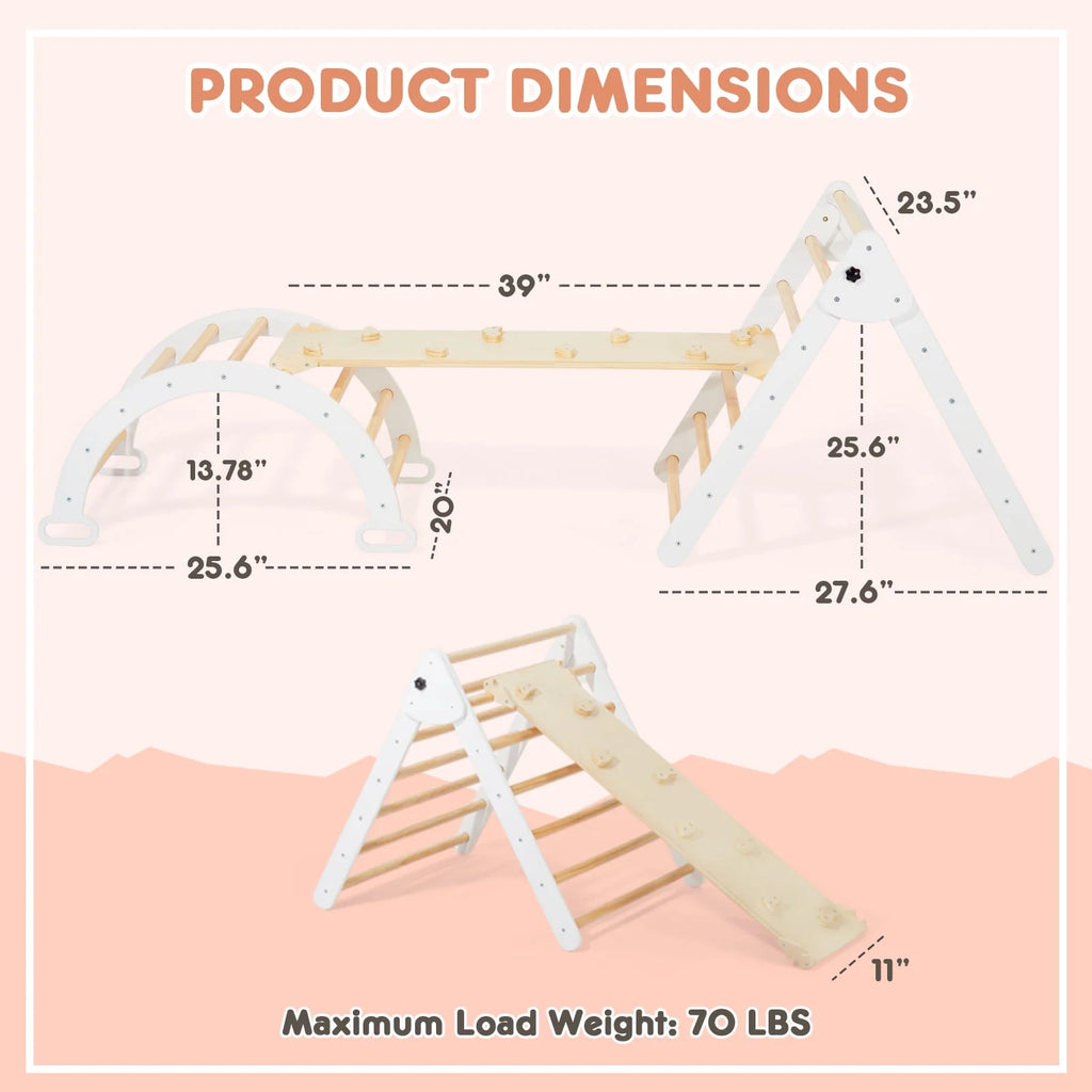 Foldable Wooden Climbing Triangle Arch with Ramp and Slide A7977