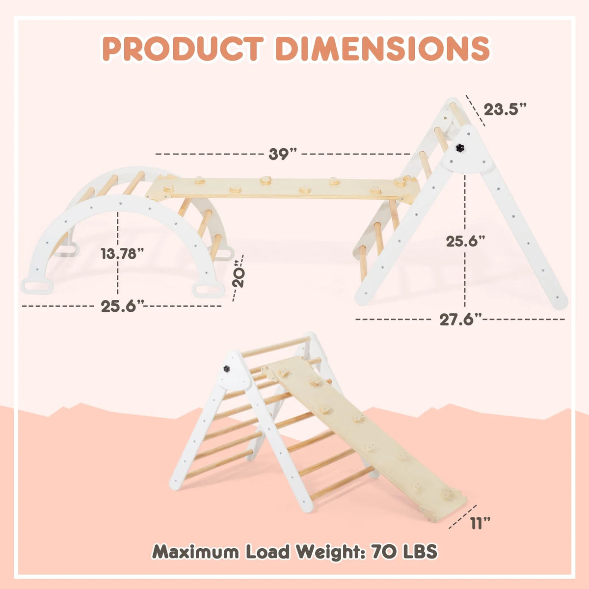 Foldable Wooden Climbing Triangle Arch with Ramp and Slide A7977
