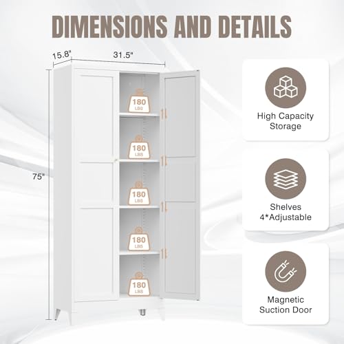 Black 5 Tier Metal Storage Cabinet with 2 Doors and 5 Adjustable Shelves P6880