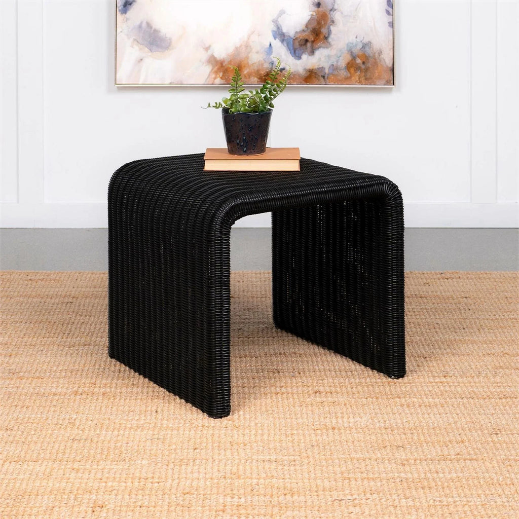 Black Woven Rattan Square End Table H273342
