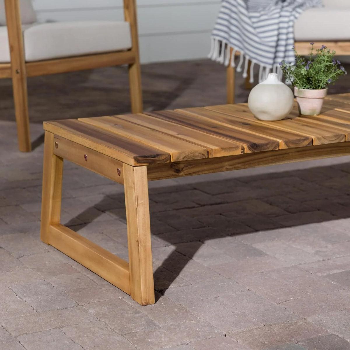 Solid Wood Slat-Top Outdoor Coffee Table, 46 Inch, Natural C831312