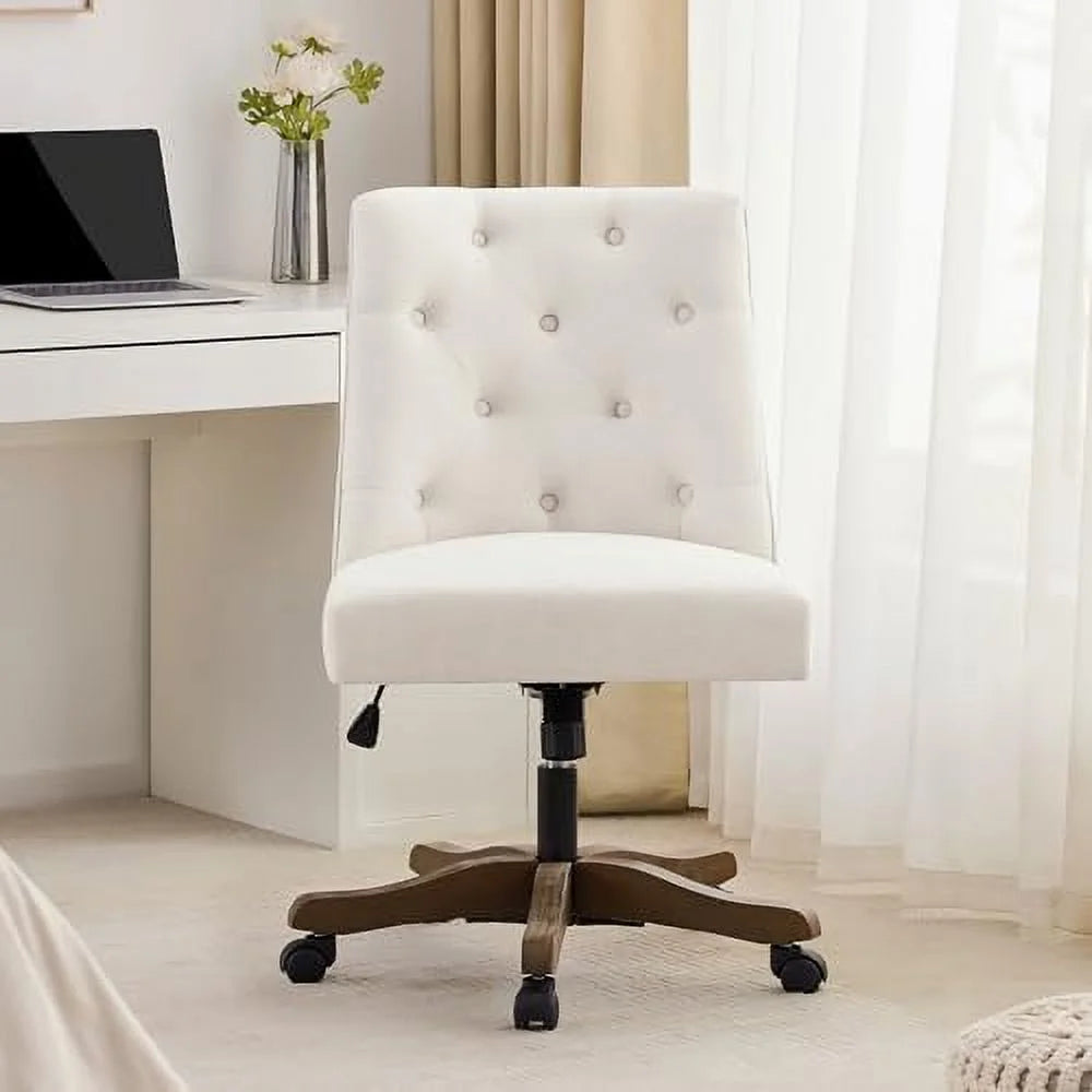 Beige Chenille Fabric Upholstered Swivel Office Chair with Wheels X2507