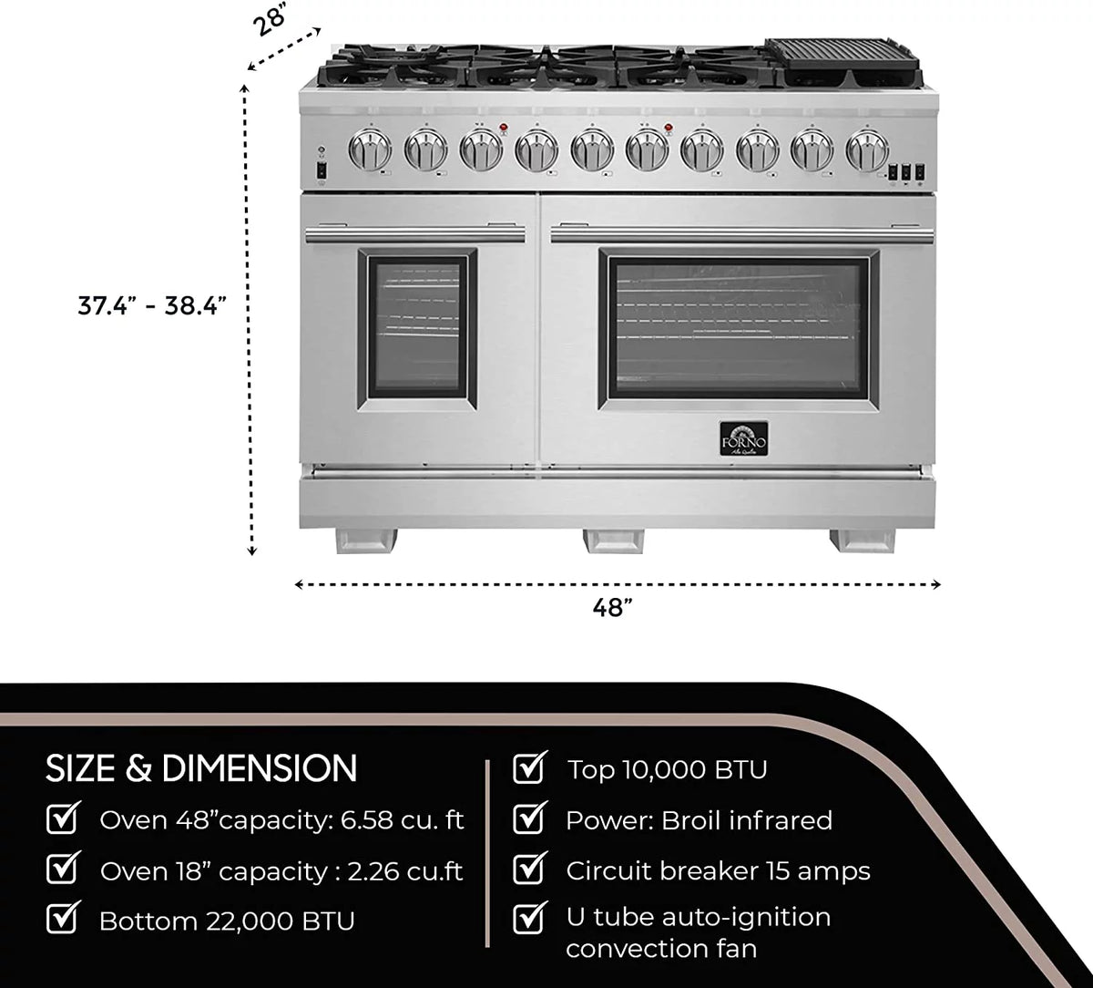 48-inch 8-Gas Burner Freestanding Range with Dual Oven in Stainless Steel Y875180