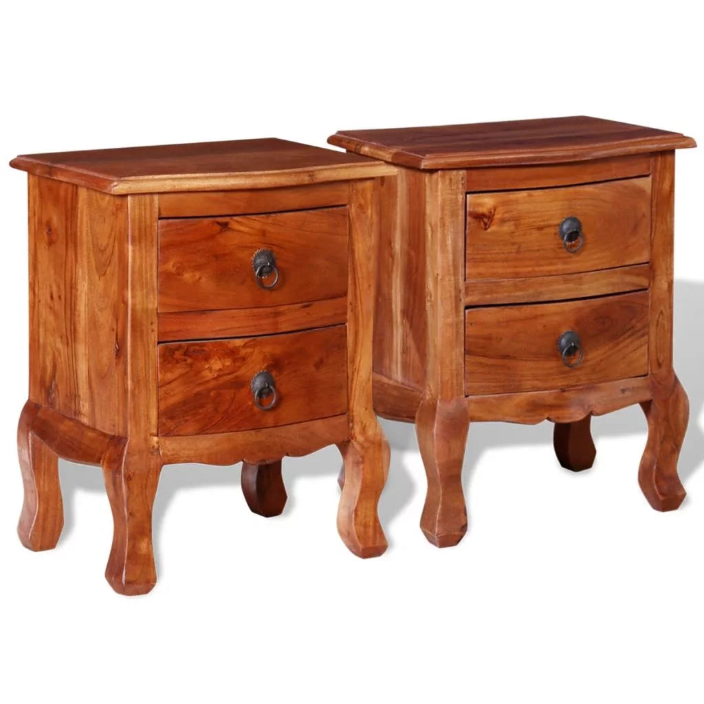 2 pcs Solid Acacia Wood Nightstands with Drawers H965