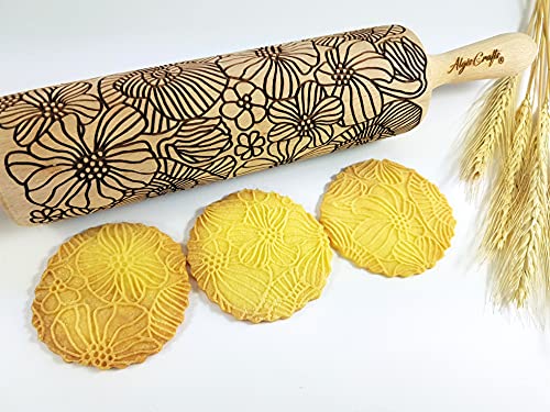 Embossing Rolling Pin with Flowers Pattern X46170