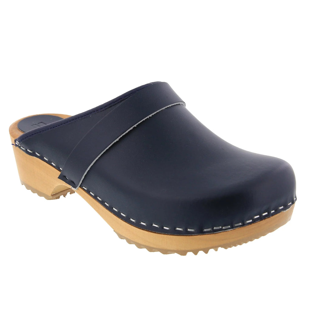 Navy Leather Open Back Clogs Y69475