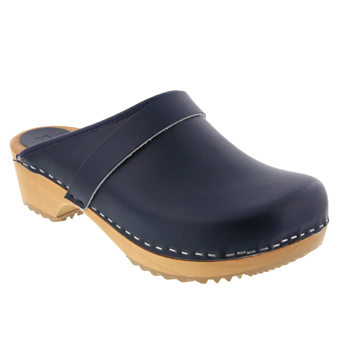 Navy Leather Open Back Clogs Y69475