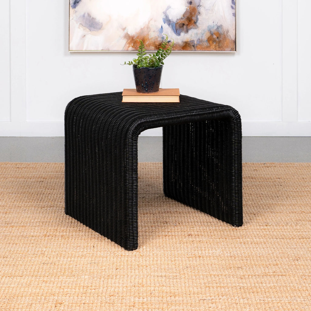Black Woven Rattan Square End Table H273342