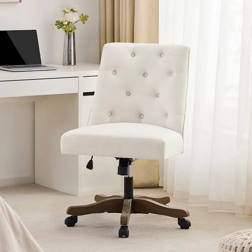 Beige Chenille Fabric Upholstered Swivel Office Chair with Wheels X2507