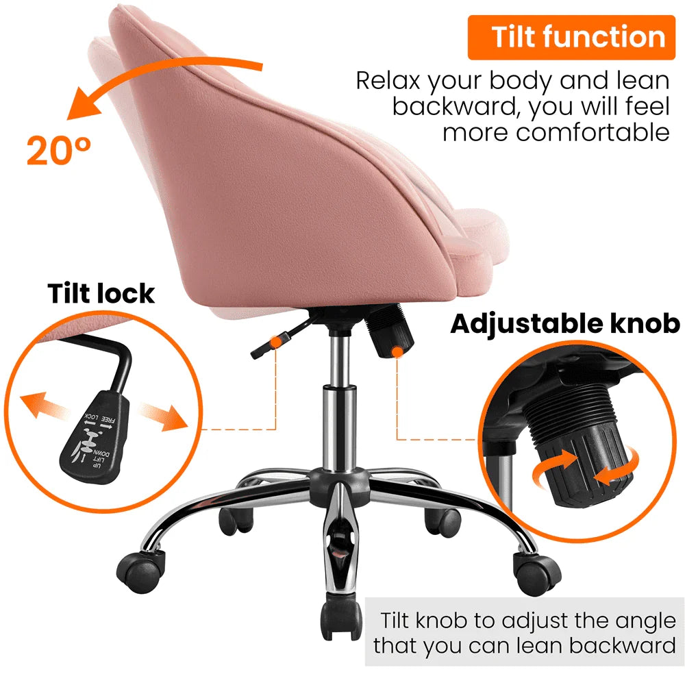 Pink Velvet Adjustable Swivel Office Chair Y821