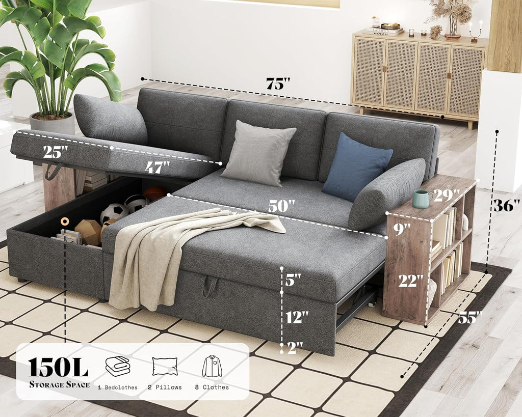 L Shaped Sleeper Sofa with Storage Chaise I87272