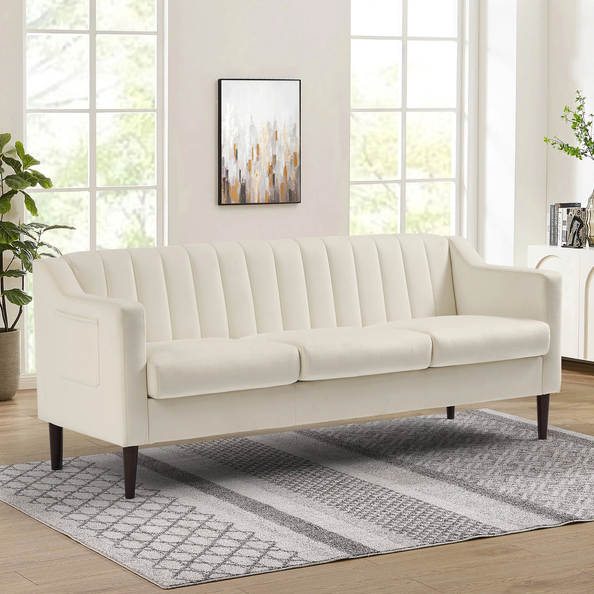 3 Seater Velvet Sofa with Removable Cushions H292808