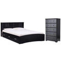 Black Queen Captains Bed and 5-Drawer Dresser Set B77356