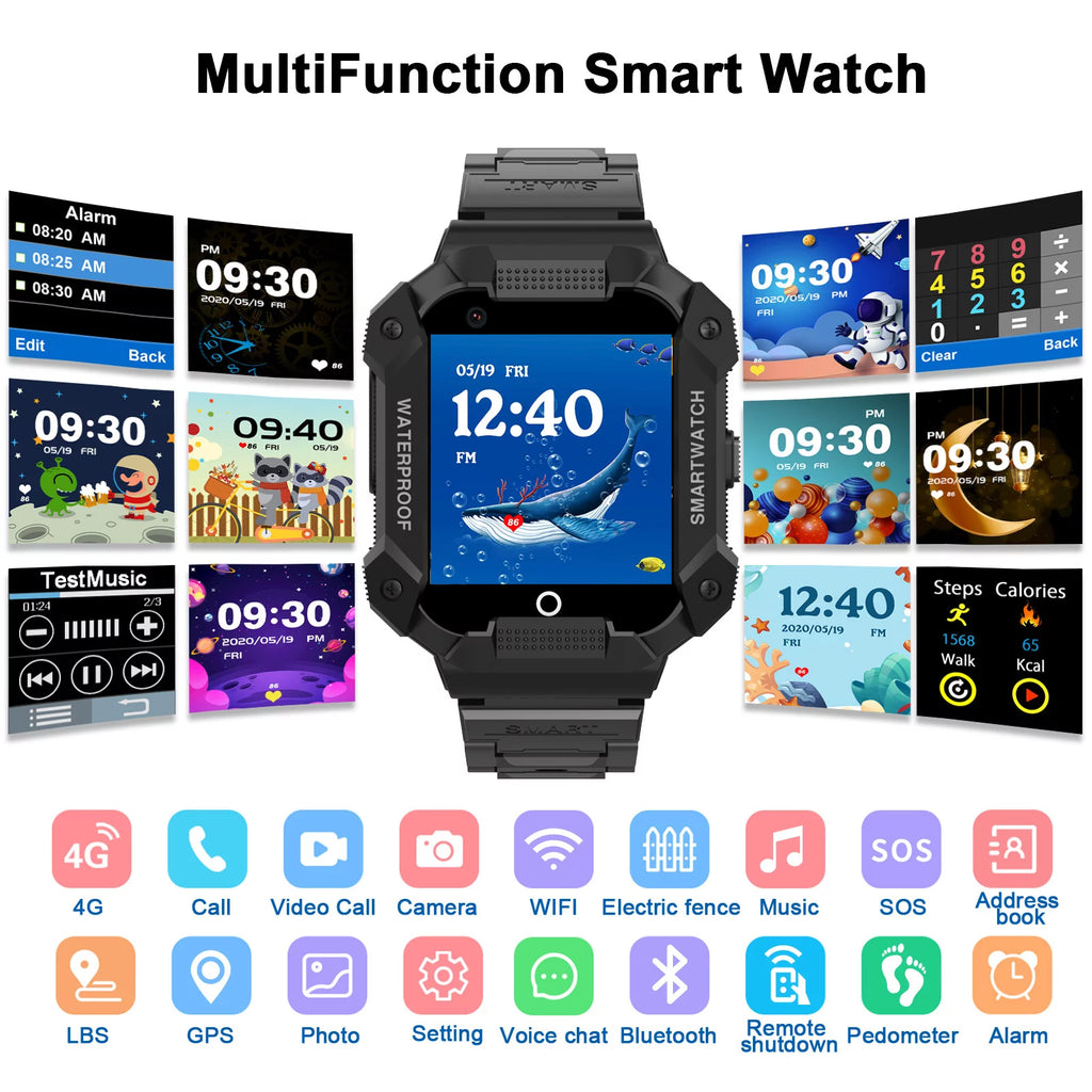 Black Kids Smart Watch with 4G SIM GPS Q56414