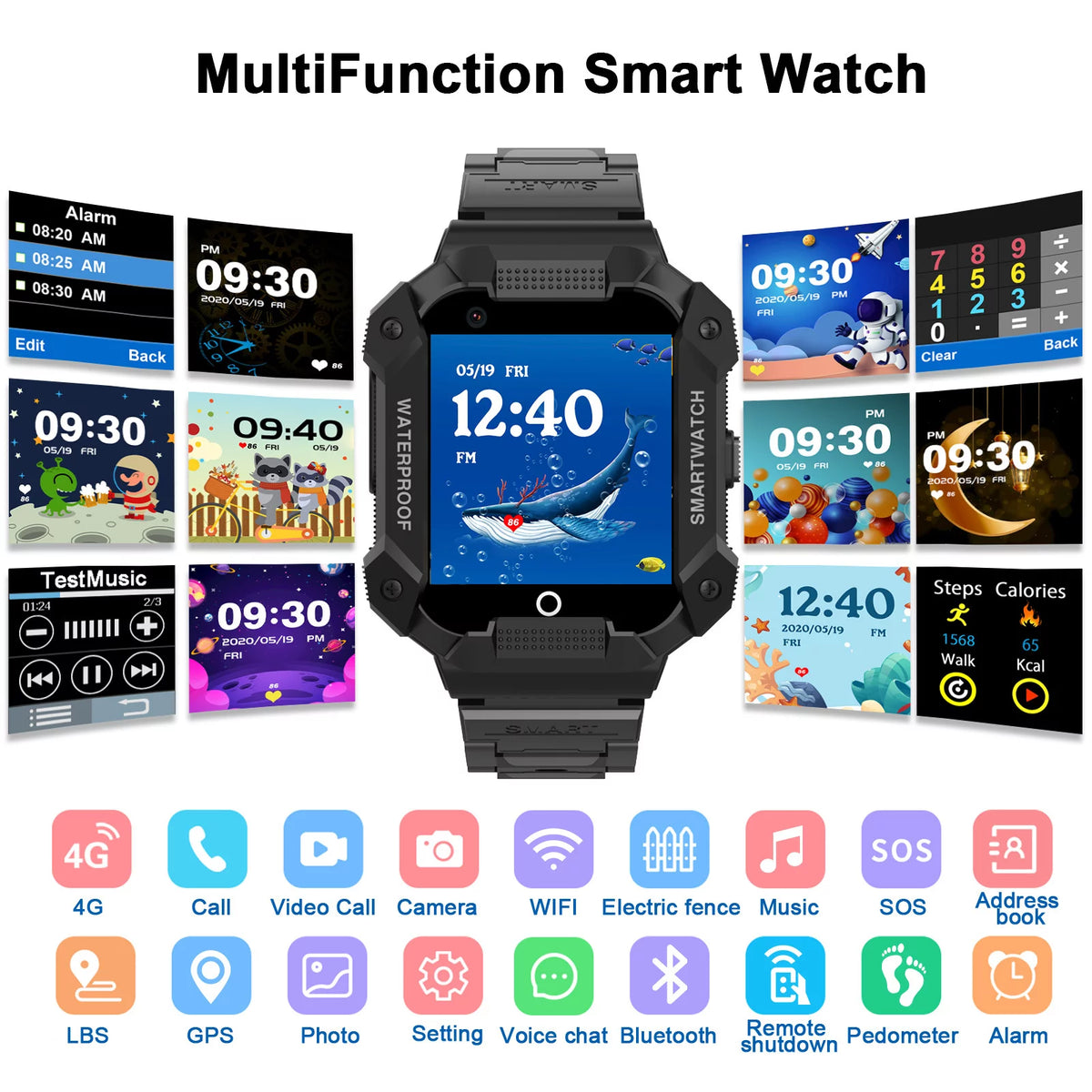 Black Kids Smart Watch with 4G SIM GPS Q56414