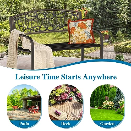 50'' Weatherproof Cast Iron Metal Garden Bench A290724