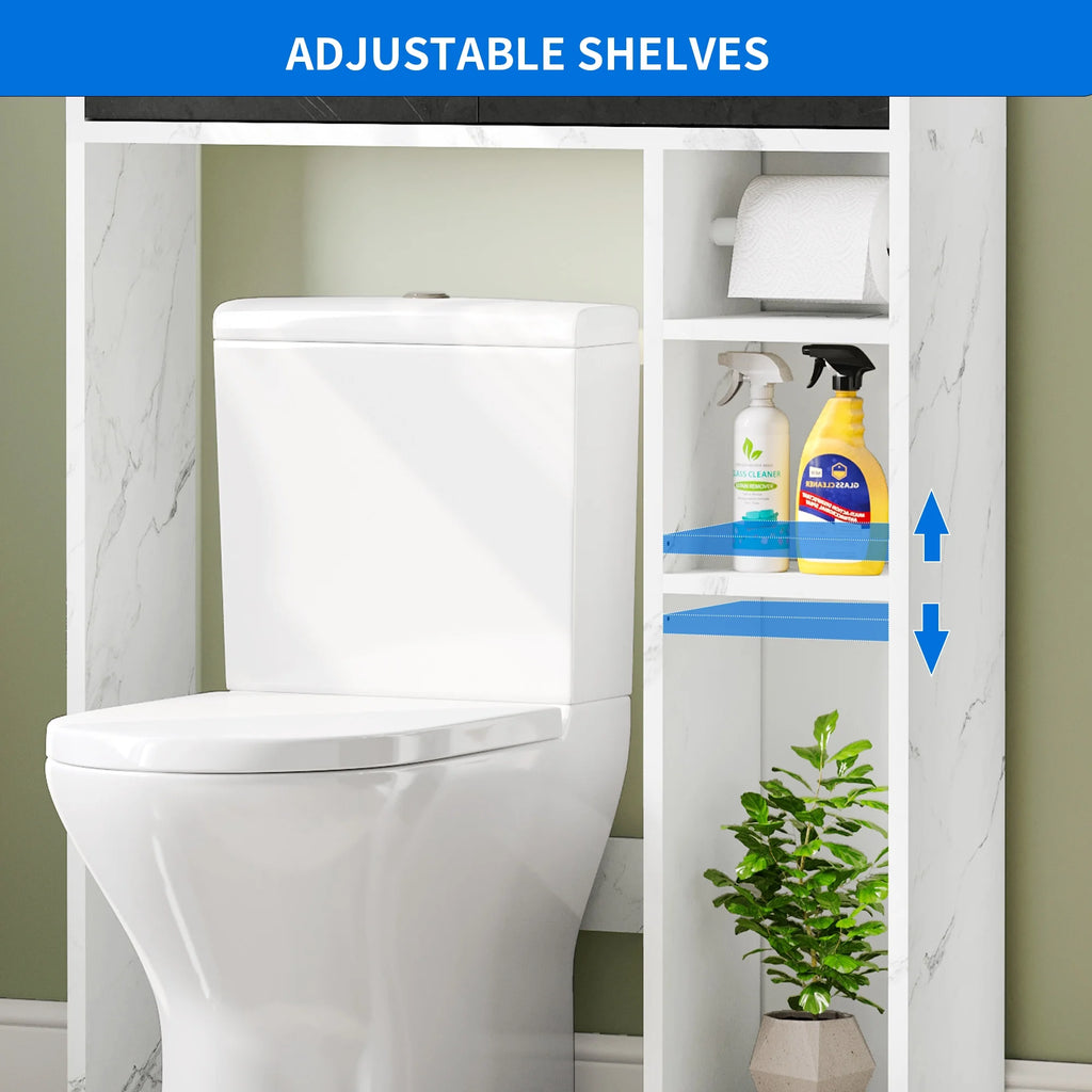 White Over The Toilet Storage Cabinet with Drawers and Adjustable Shelf X776115