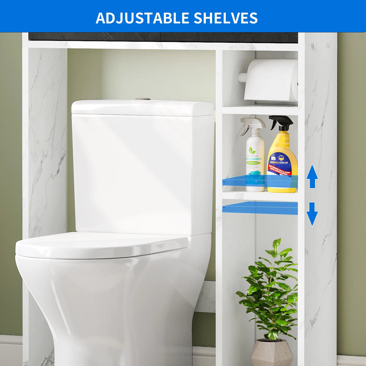White Over The Toilet Storage Cabinet with Drawers and Adjustable Shelf X776115