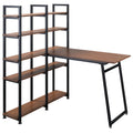 Black Walnut L-Shaped Computer Desk with Display Shelves L6050