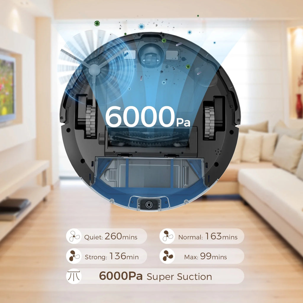 6000Pa Suction Lidar Navigation Robot Vacuum and Mop Combo G907