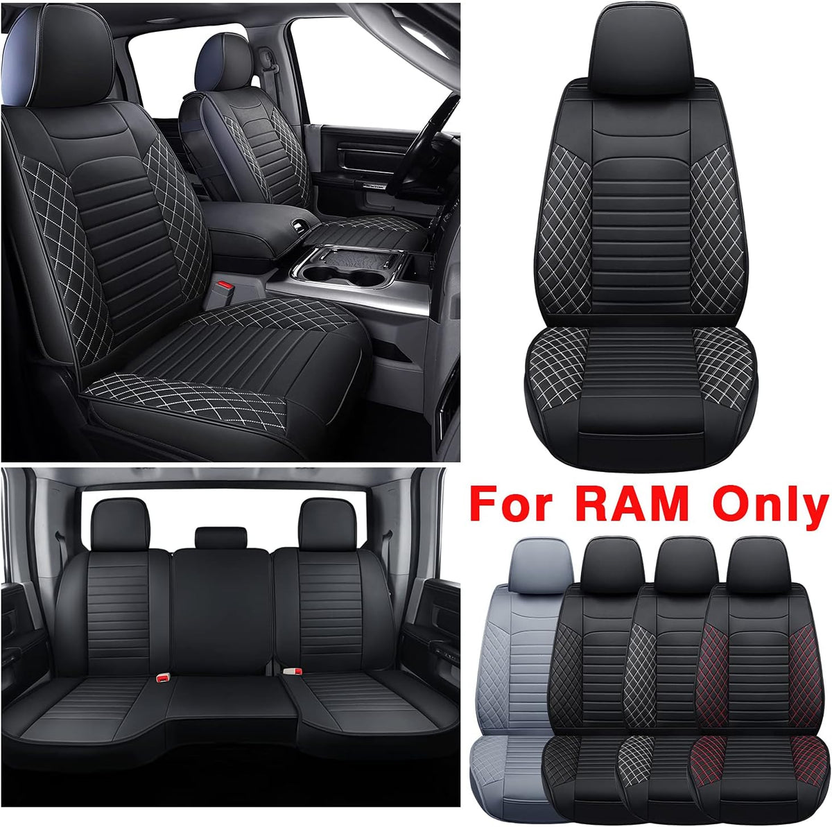 Black&Red Waterproof Faux Leather Full Set Seat Covers J81172