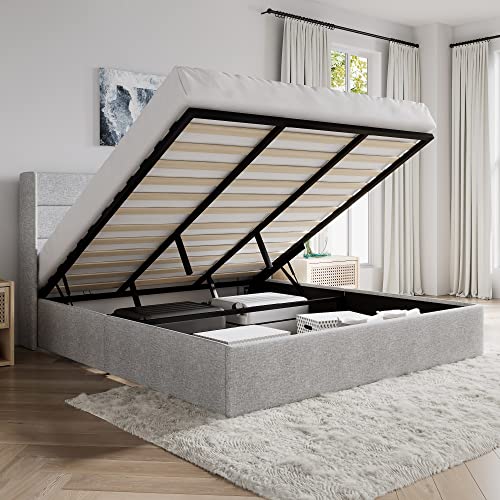 Queen Size White Velvet Upholstered Platform Bed with Storage A5245