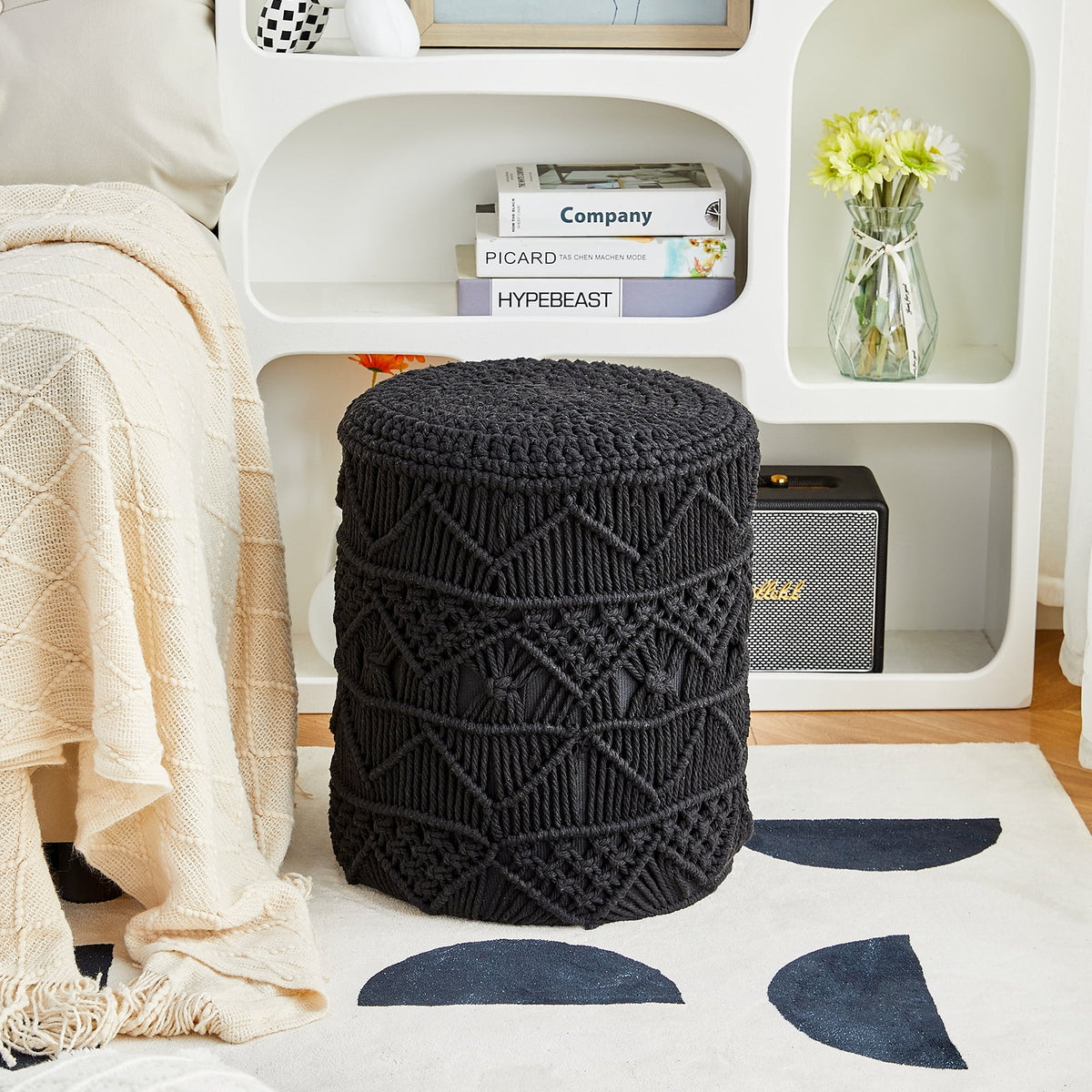 Hand Knitted Cotton Round Pouf Ottoman X24159