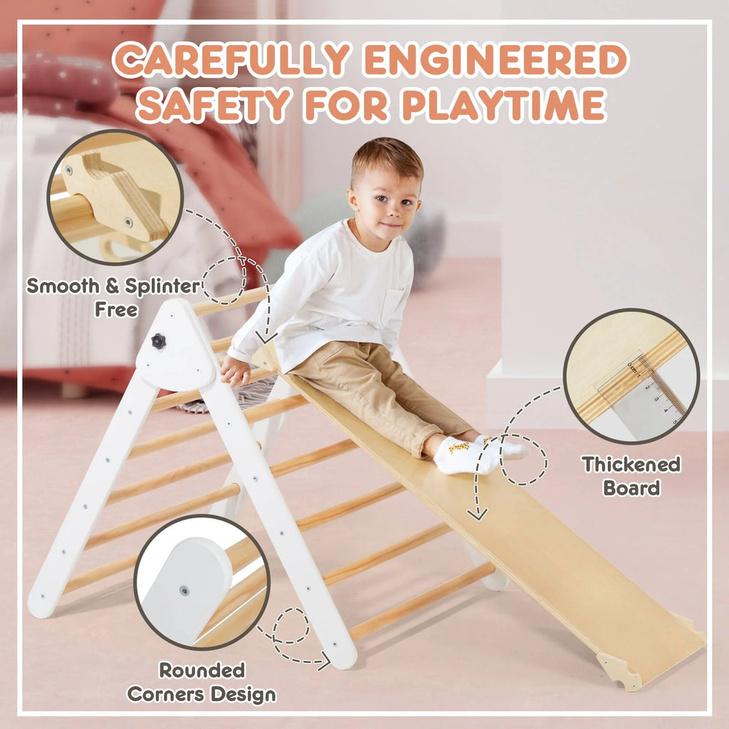 Foldable Wooden Climbing Triangle Arch with Ramp and Slide A7977