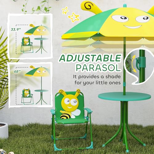 Kids Picnic Table and Chair Set with Foldable Chairs and Umbrella D1362
