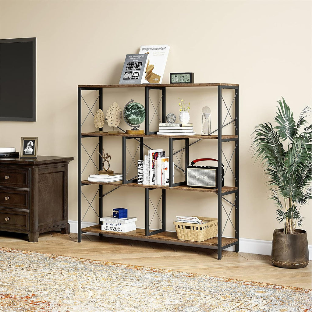4 Tier Rustic Brown Bookshelf X687566