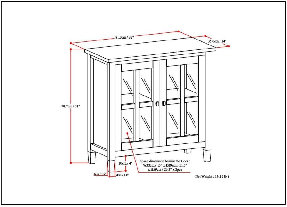 Light Golden Brown 32 inch Wood Storage Cabinet with Glass Door X584820