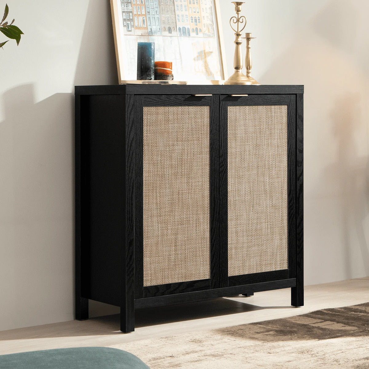 Set of 2 Rattan Cabinet with Doors V354384