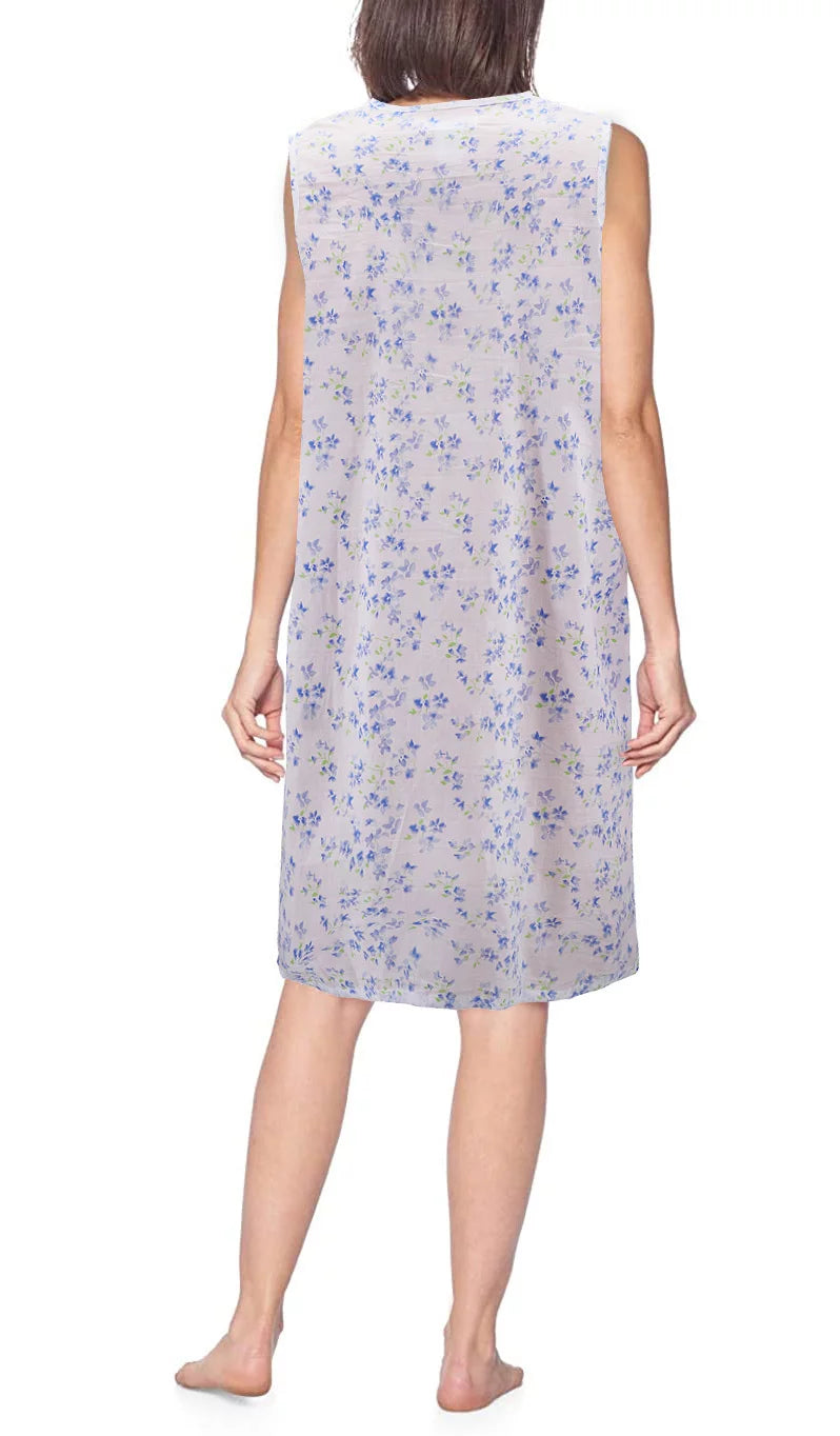 Sleeveless Pearl Snap Button Floral Duster Nightgown Robe N289351