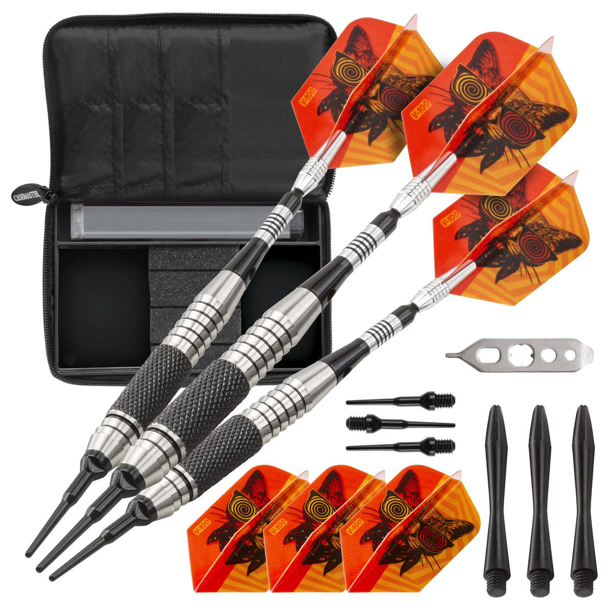 Soft Tip Darts Knurled and Grooved Barrel 18 Grams and Blue Nylon Dart Case A850120