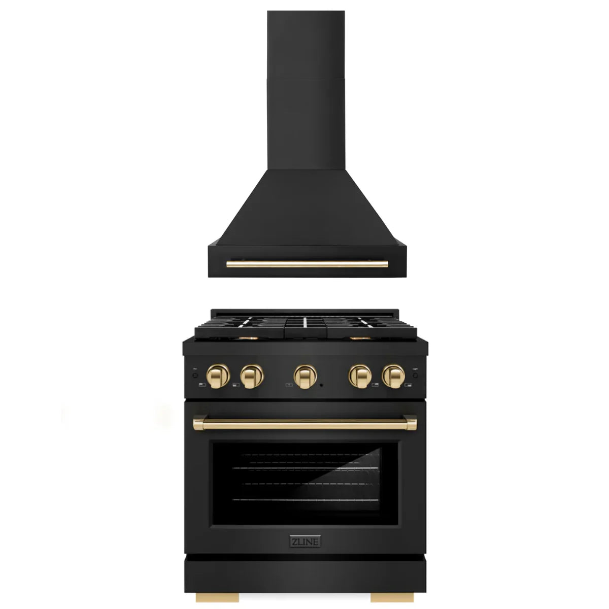30 In. Gas Range and Range Hood in Black Stainless Steel Z458143