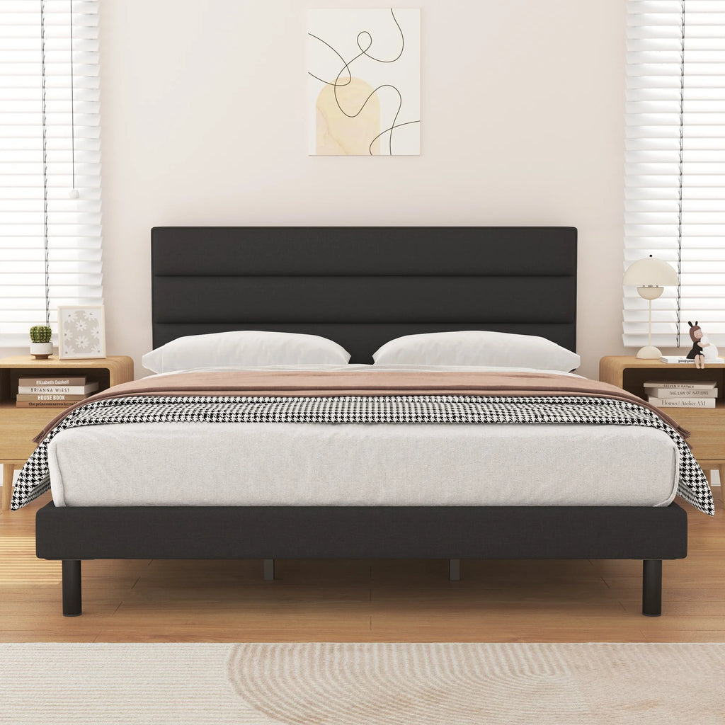 Queen Size Wingback Fabric Upholstered Bed Frame N192