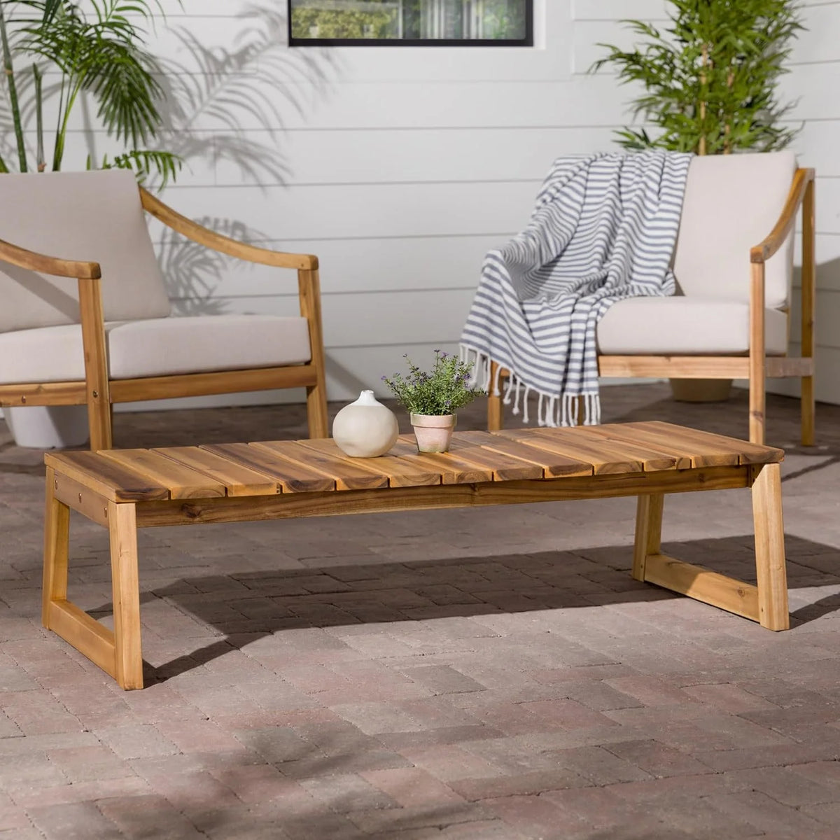 Solid Wood Slat-Top Outdoor Coffee Table, 46 Inch, Natural C831312