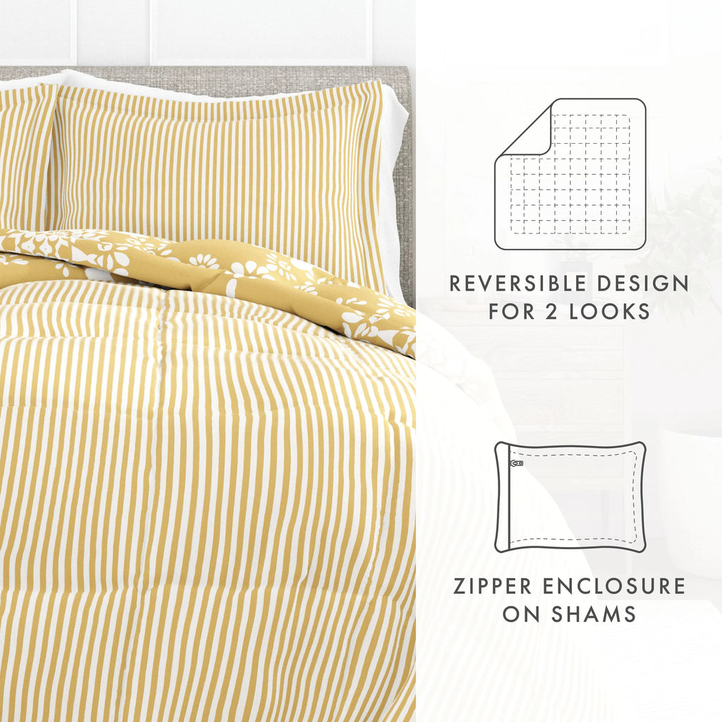 3-Piece Yellow Daisy Reversible Comforter Set C44645