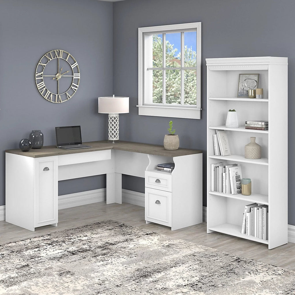 L Shaped Desk with Bookcase F365