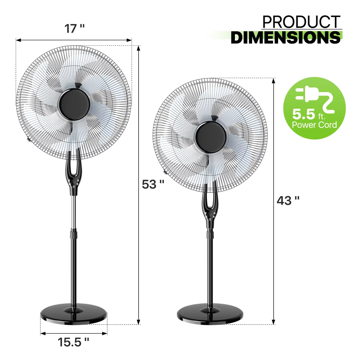 17" Oscillating Pedestal Fan with 3 Speeds, Black M896074