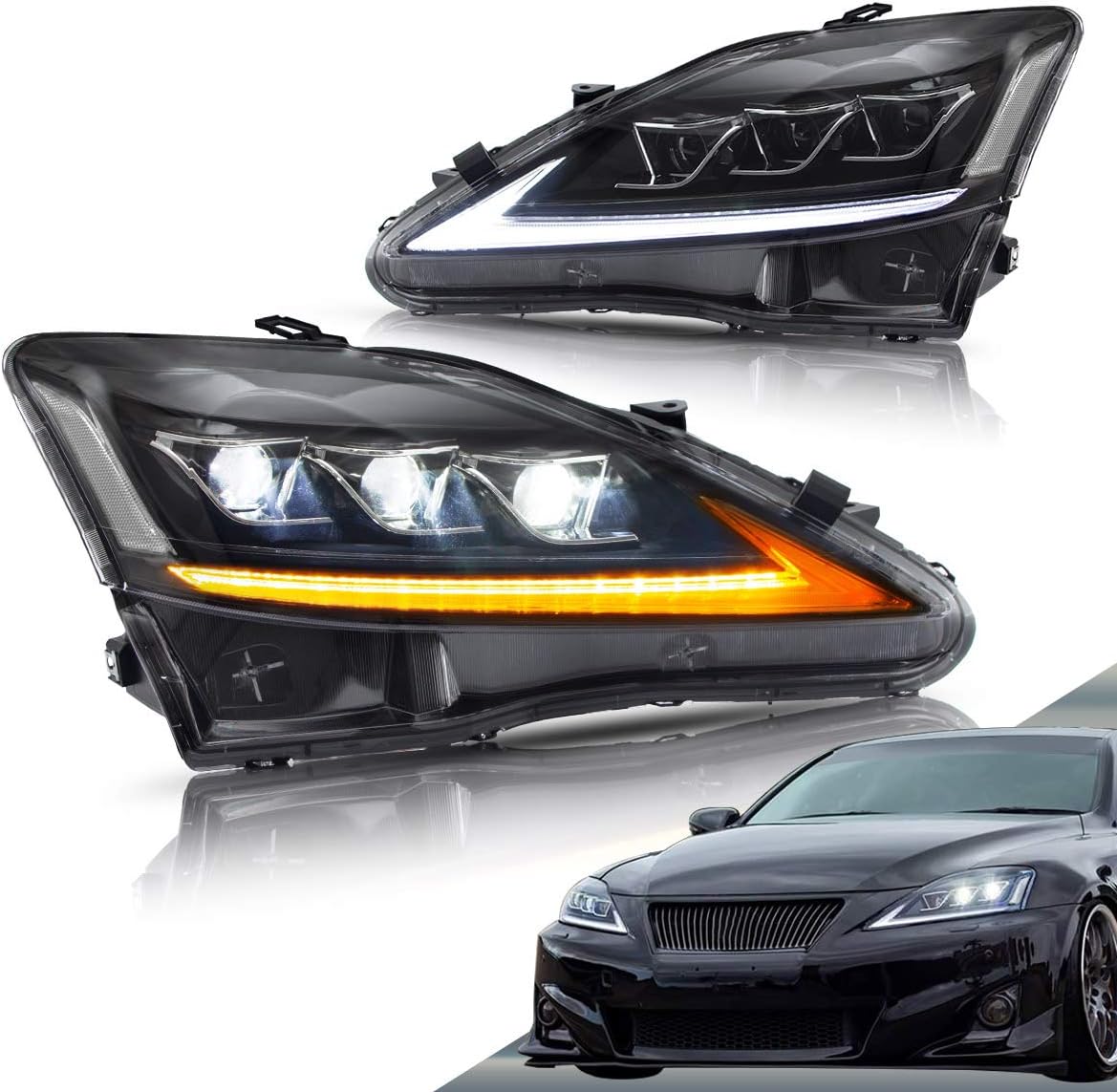 Led Headlights with Sequential Indicator Amber Reflector N6825
