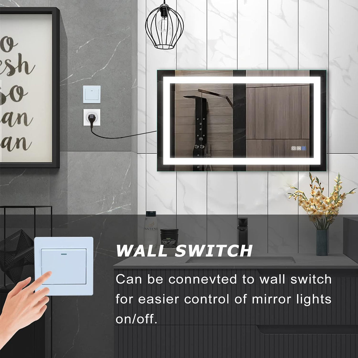 40×24 Inch LED Anti-Fog Dimmable Bathroom Mirror Y983
