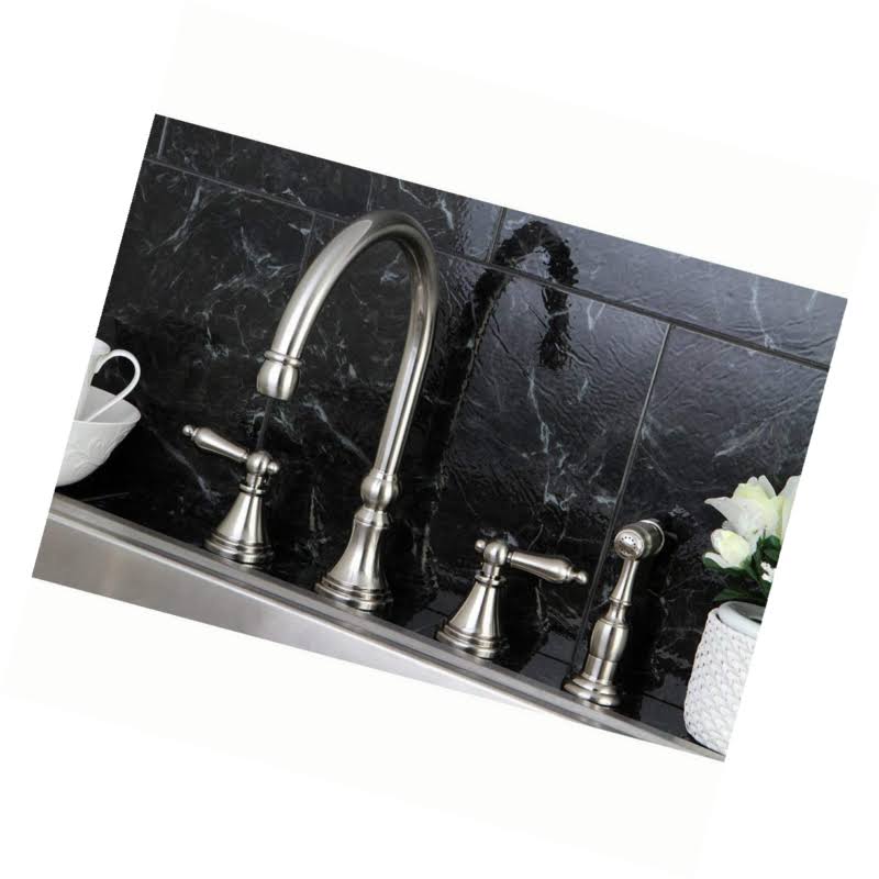 Deck Mount Kitchen Faucet with Brass Sprayer, Satin Nickel X350