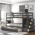 Wood Twin Over Twin Bunk Bed with Trundle and Staircase L431902