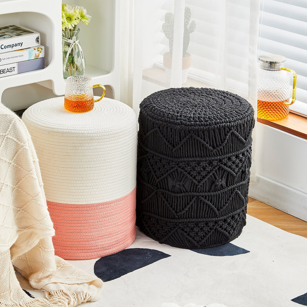 Hand Knitted Cotton Round Pouf Ottoman X24159