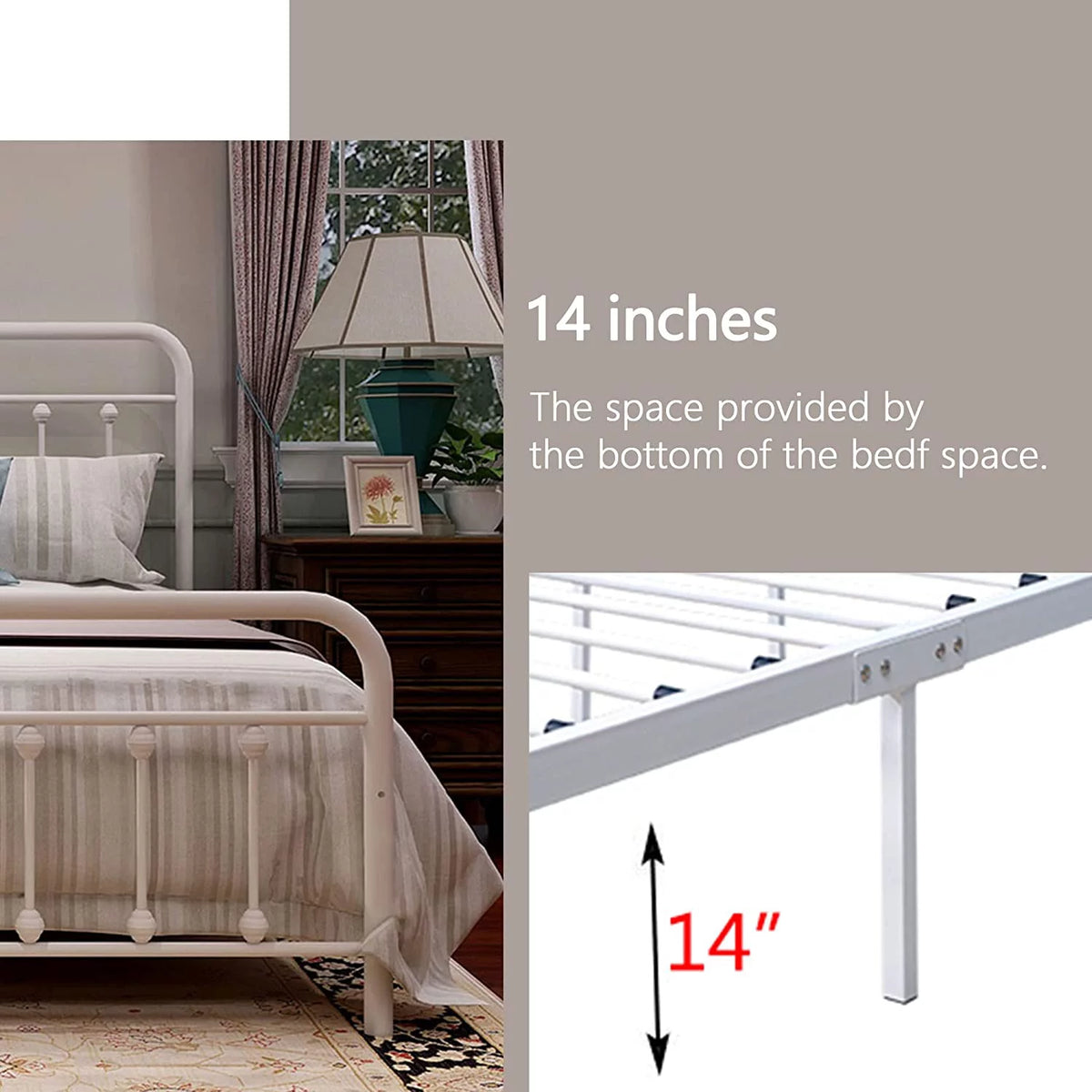 Vintage Queen Metal Platform Bed Frame E8039